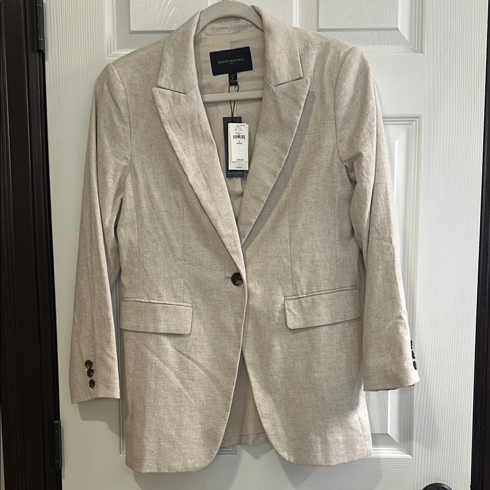 Banana Republic Tan Blazer Linen Blend Notched Lapels